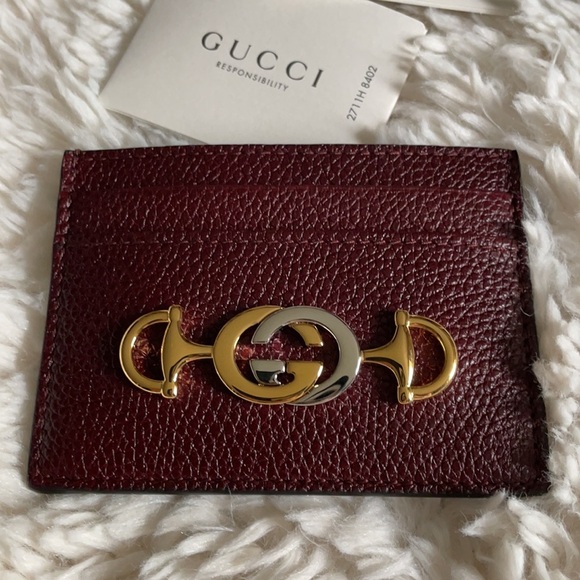 - NWT Gucci Zumi Burgundy Leather Card Holder Wallet Metal GG Logo 570679 … - Picture 3 of 9